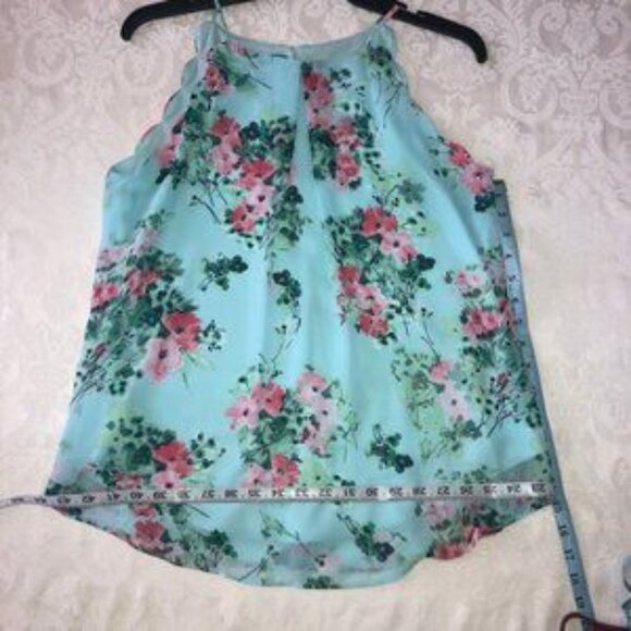 A.Byer scalloped Mint Green and Pink floral edge tank top Junior Large - Picture 3 of 8